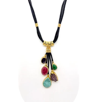 Collar Vita New York Natural Multi Piedra Chapado en Oro Cordón Chapado en Oro Sin Firmar Foto 1 de 4