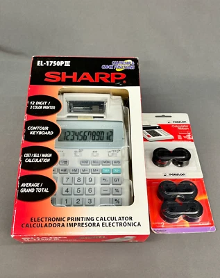 New Sharp EL-1750PIII 12-Digit Portable Printing Calculator - 6D021 + Ribbon (3E - Image 1 of 4