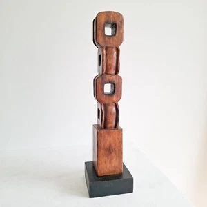 Abstract Wooden Carved Sculpture Modern Totem 55cm Statue Barbara Hepworth style - Imagen 1 de 9