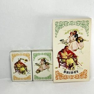 Vtg Hoyle Norman Rockwell 2 Decks Deluxe Bridge Playing Cards & Score Pad - Picture 1 of 8