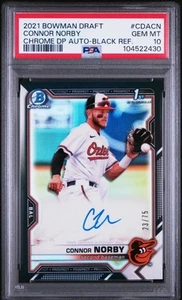 2021 Bowman Draft Chrome Connor Norby Black Refractor Auto /75 PSA 10 #CDA-CN RC - Picture 1 of 2