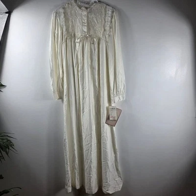 Camisón Vintage Barbizon Ropa de Dormir Marfil Encaje Floral Bordado Manga Larga Foto 1 de 4