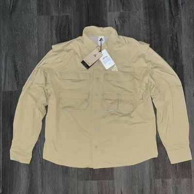 耐克男式小号全新 ACG Orb Weaver Dri-FIT ADV UV 长袖衬衫棕褐色米色 — 第 1/4 张图片