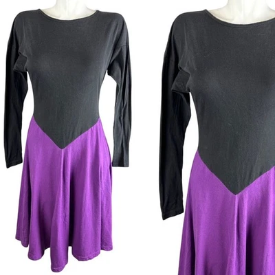 Vestido De Colección Años 70 Betsey Johnson Etiqueta Punk Tric Trac Bloque de Color Púrpura Negro Mediano Foto 1 de 4