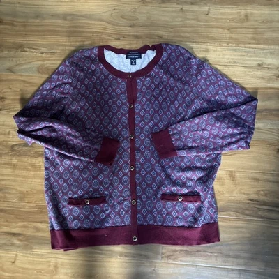 Cardigã suéter Lands’ End roxo paisley pequeno botão para baixo XL/P.   #536 - Imagem 1 de 4