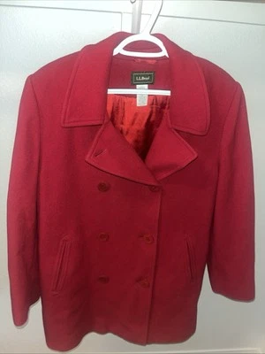 L.L. Abrigo para mujer BEAN rojo mezcla de lana cachemir doble botonadura guisante talla 16 Foto 1 de 4