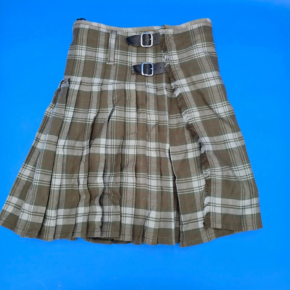 Mens Plaid Kilt Scottish Highland Style Buckle Adjustable Olive Brown Sz 34 - Image 1 of 4