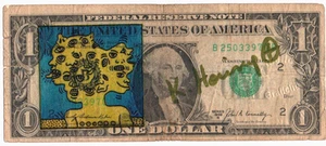 Keith Haring 1 Dollarnote Original SIGNIERT + SKIZZIERT + US - Stempel - Bild 1 von 4