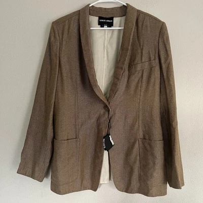 Abrigo Blazer Giorgio Armani Talla 50 Cachemira Espiga Marrón Botonadura Única Foto 1 de 4