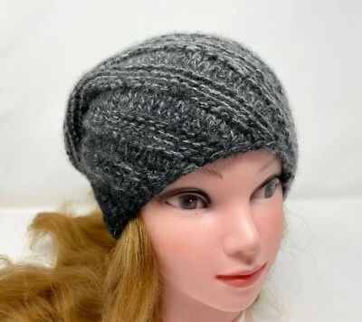 Sombrero de mujer gorro suave tejido a mano cachemir color gris oscuro caracol sombrero boina cálida Foto 1 de 4