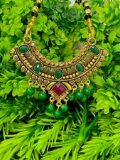 Indian mangalsutra Necklace set Gold plated Single Black bead chain Indian Lady