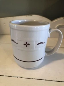 Longaberger Pottery Woven Traditions Ivory Red 12 oz Coffee Cup Mug EUC USA - Picture 1 of 7