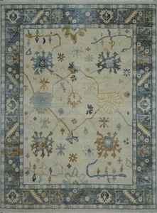 9x12 Handmade Oriental Cream Transitional Oushak Area Rug | Hand-Knotted Rug - Picture 1 of 9
