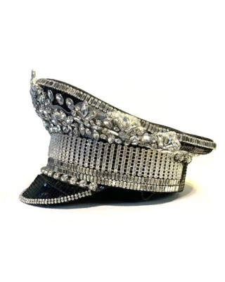 Women Heavy Sequin Diamante Military Captain Hat Cap Steampunk Club Cosplay Prop - Image 1 of 4