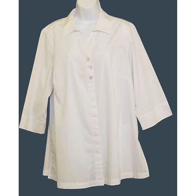 Blusa informal manga 3/4 botones túnica blanca Valerie Stevens para mujer 2X Foto 1 de 4