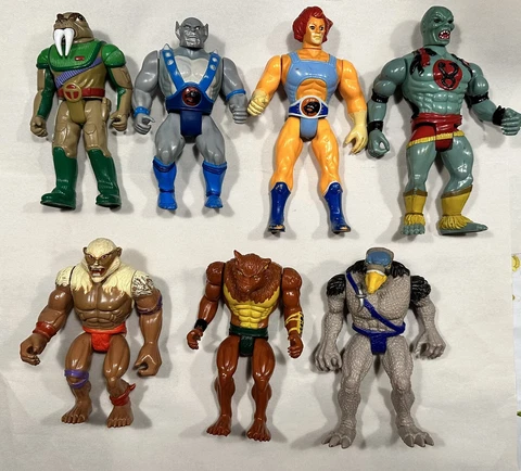 VTG Thundercats Action Figure, Lot Of 7. Lion-O, Panthro, Mumm-Ra, Tuska, 1985 Cover