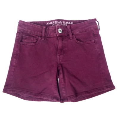 Pantalones cortos midi súper elásticos para mujer American Eagle Outfitters granate talla 0 26 W Foto 1 de 4