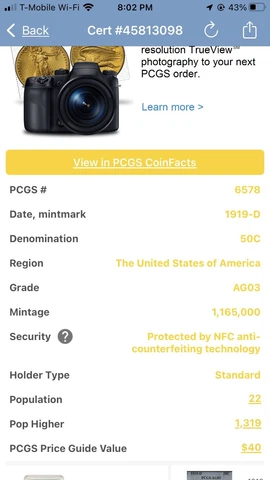 Affordable Low Mintage 1919 D 90% Silver Walking Liberty PCGS Certified  AG03 Cover