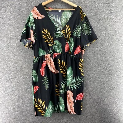Безымянные производители платье женщин 4XL плюс черный цветочный Shift короткий v-образным вырезом короткий рукав - Изображение 1 из 4