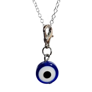 Small Evil Eye Pendant Necklace Chain Lucky Turkish Hamza Kabbalah Jewellery - Picture 1 of 24