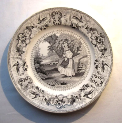 Assiette à dessert parlante XIXème signée HB porcelaine de Choisy le Roi, N°2 - Photo 1/4