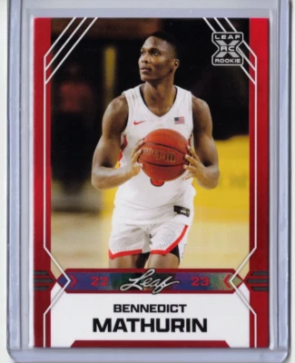 🔥 BENNEDICT MATHURIN 22-23 Leaf Draft #B-8 RED Parallel Rookie RC Pacers 🔥 - Image 1 of 2