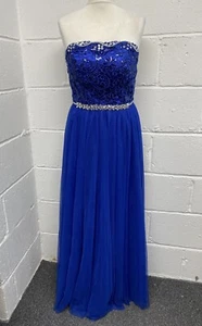 Royal Blue Prom Evening Dress Lace Top Diamanté Embellished BNWT L/XL PBF2004126 - Picture 1 of 12