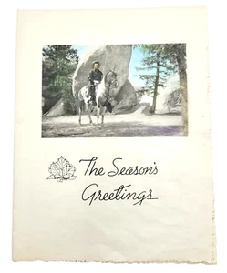 Cowboy and Horse Color Portrait The Seasons Greetings 1950s Christmas Card - Picture 1 of 15