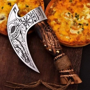 Viking Pizza Axe Hand-Forged Multipurpose Viking Butcher Axe With Leather Sheath - Picture 1 of 4