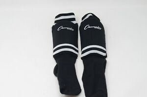 Champion Sports YOUTH Sock Style Soccer Shin Guards, BLACK with White, Ages 4-10