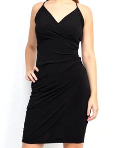 BCBGeneration LBD Ruched Halter Stretch Cocktail Dress Size 12 Black NWT $118 - Picture 1 of 5