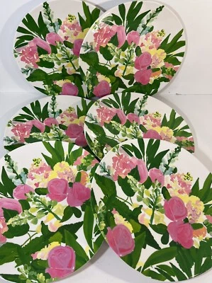 Juego de 6 platos de cena de melamina Anthropologie Bridgette Thornton rosas rosadas Foto 1 de 4