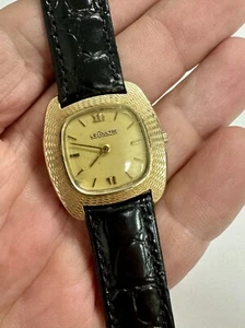 Le Coultre 14k Men’s Watch Rare Vintage Solid Gold Case 17j New Black Leather - Picture 1 of 11