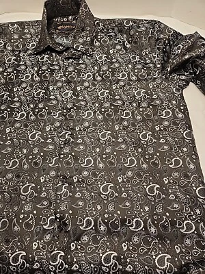 Manzini Dress Shirt Black Gray Paisley French Cuff Size 3XL  Comes W Cufflinks  - Image 1 of 4