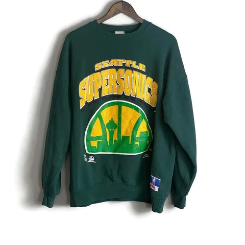 VINTAGE NUTMEG SEATTLE SUPERSONICS Mens Green Long Sleeve Sweatshirt Size XL NBA Cover