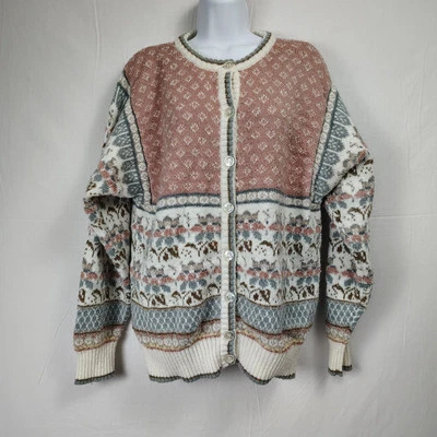 J. Maxwell винтажный 80-х шерстяная смесь Fair Isle цветочный кардиган размер L Cottagecore - Изображение 1 из 4