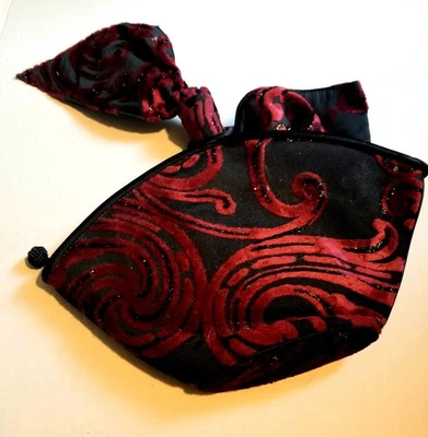 NWOT Rare Vintage Paloma Picasso Red Cut Velvet/Black Satin Wristlet Evening Bag - Image 1 of 4