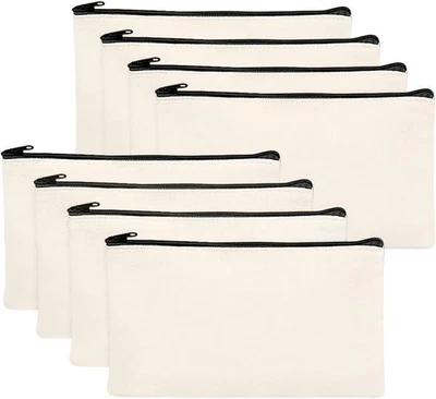 BLUELVES DIY Blanko Stoff Federmäppchen, 8 Stück Stoffbeutel Reißverschluss Blanko, Mä