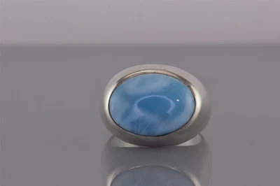 Anillo de plata de ley 18 mm ovalado azul larimar banda cónica sólida 16 g 925 talla: 10 Foto 1 de 4