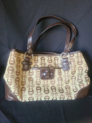 Bolso de Mano Vintage Etienne Aigner Mujer Diseñador Monograma Lona Cuero Marrón Foto 1 de 4