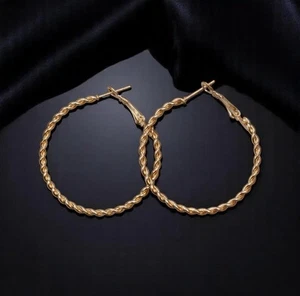 Orecchini a cerchio vintage CLASSICI design corda intrecciata 4 cm / 1,5" - Foto 1 di 5