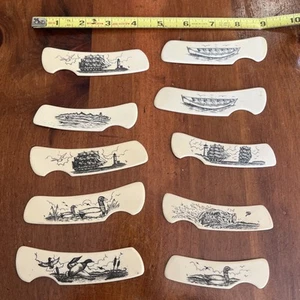 Lot of 10 Faux Scrimshaw Like Plastic Assorted Theme Tiles for pocketknives - Picture 1 of 5