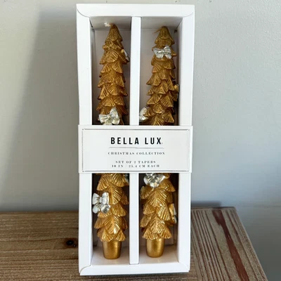 Bella Lux Árbol de Navidad Dorado con Arcos Plateados Velas Cónicas Juego de 2 Nuevo con Etiquetas Foto 1 de 4