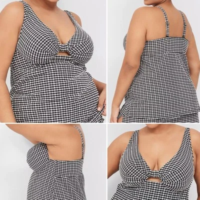 NWT Lane Bryant Underwire Knot-Front Tankini Top  Gingham Black White Sz 40DDD - Image 1 of 4