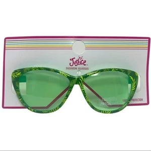 Justice Sunglasses Girls Green Lens Floral Tropical Print 100% UV Protecton NEW - Picture 1 of 8