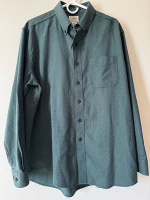 NEW LL Bean Wicked Good Flannel Houndstooth Deep Evergreen Mens Long Sleeve L - Image 1 of 4