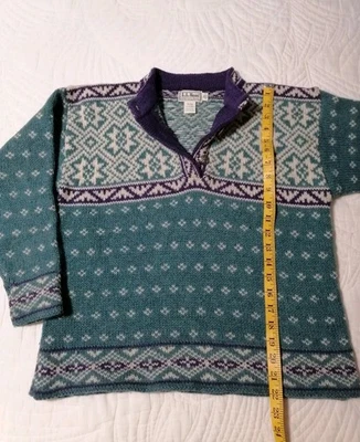 复古 LL Bean 毛衣女式 X-Small Nordic Fair Isle 羊毛美国紫色/绿色 — 第 1/4 张图片