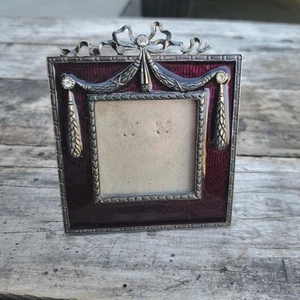 Vintage Terragrafics Purple Enamel Silver Metal Rhinestones Small Picture Frame - Picture 1 of 5