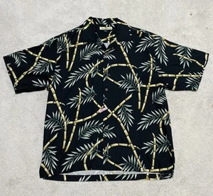 Camicia hawaiana seta Tommy Bahama vintage uomo M* nera bambù palma beachwear - Foto 1 di 10