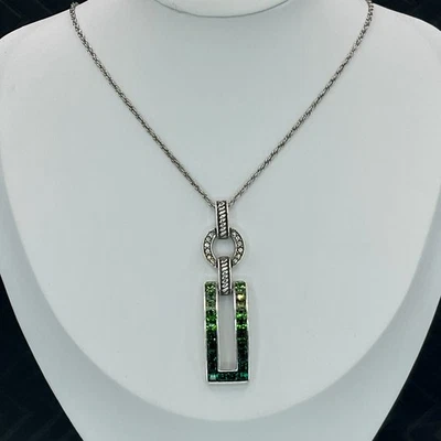 "Collar Brighton Spectrum Glam tono plata cristal verde ombre colgante 18""-20""" Foto 1 de 4